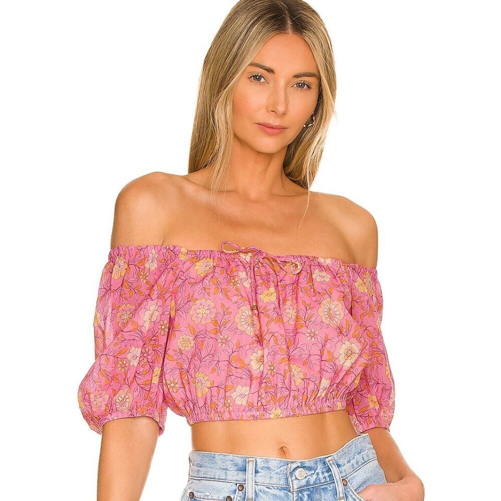 Spell X REVOLVE Utopia Cropped Blouse in Flamingo - Size S